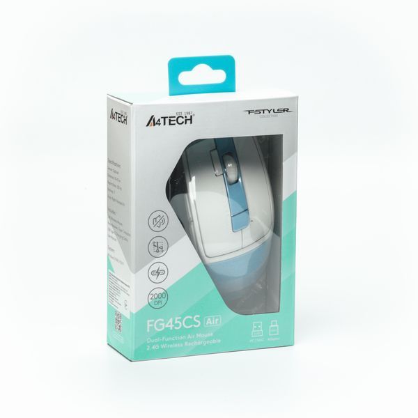 Миша бездротова A4Tech Fstyler FG45CS Air (lcy Blue), USB, колір білий+блакитний FG45CS Air (lcy Blue) 1606366 фото