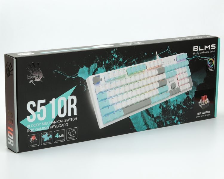 Механічна клавіатура A4Tech Bloody S510R, червоні світчі, біла, RGB підсвічування клавіш, USB S510R (Icy White) 1606184 фото