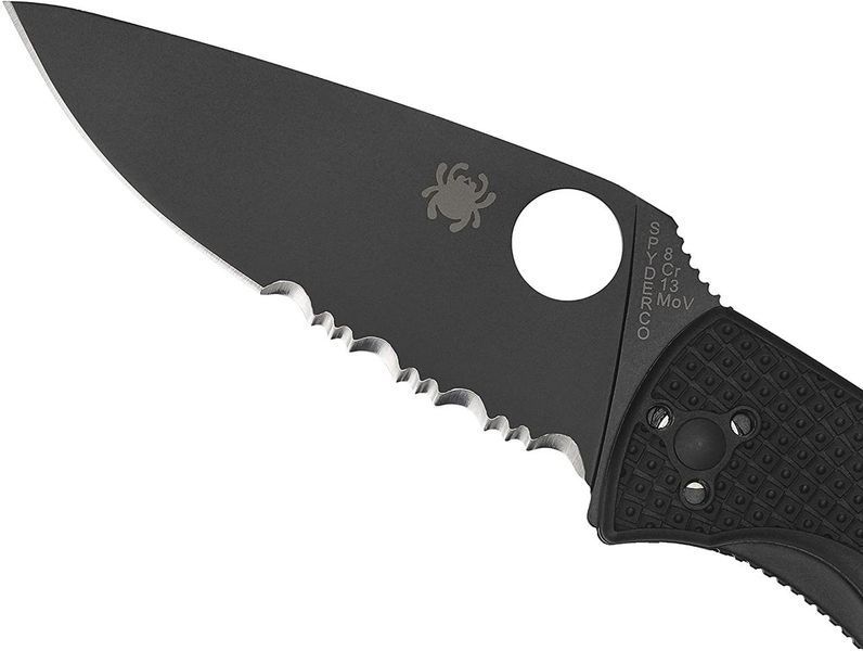 Ніж Spyderco Tenacious Black Blade Lightweight Напівсеррейтор C122PSBBK 871393 фото