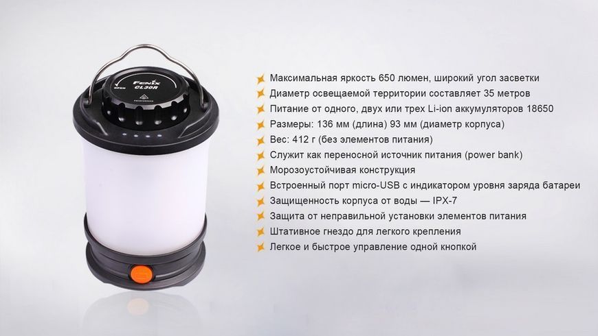 Фонарь кемпинговый Fenix ​​CL30R Черный 40364 фото