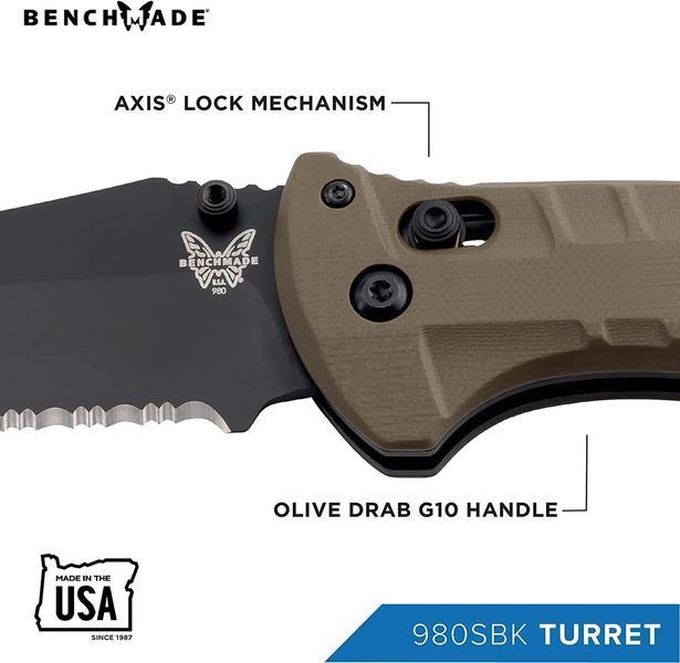 Ніж Benchmade Turret Olive 980SBK Напівсеррейтор 4008668 фото
