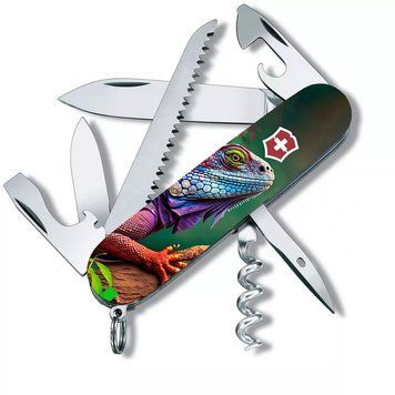 Швейцарський ніж Victorinox Camper Animal 91 мм 14 функцій Хамелеон (1.3613.3_F1020pw) V77552749 фото