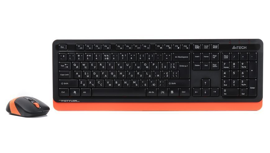 A4Tech Fstyler FG1010, комплект беспроводной клавиатуры с мышью, черный+оранжевый цвет FG1010 (Orange) 1604215 фото