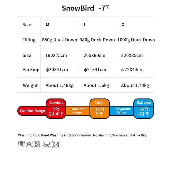 Спальник з натуральним пухом Naturehike Snowbird NH20YD001, p-р L, Коричневый 980 г 92849 фото