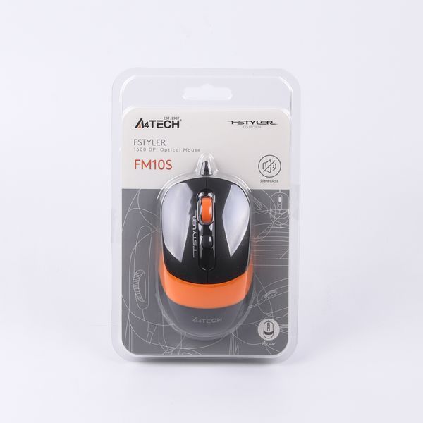 Миша A4Tech Fstyler FM10S (Orange), безшумна, USB, колір чорний+помаранчевий FM10S (Orange) 1604561 фото