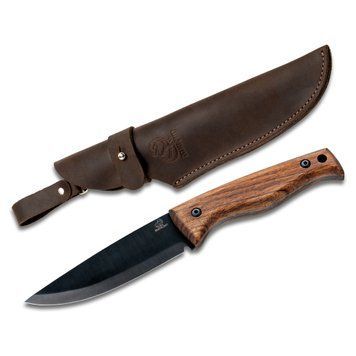 Ніж Beaver Craft Bushcraft із вороненим лезом із вуглецевої сталі з Горіховою ручкою та шкіряним футляром BSH 3 4009236 фото
