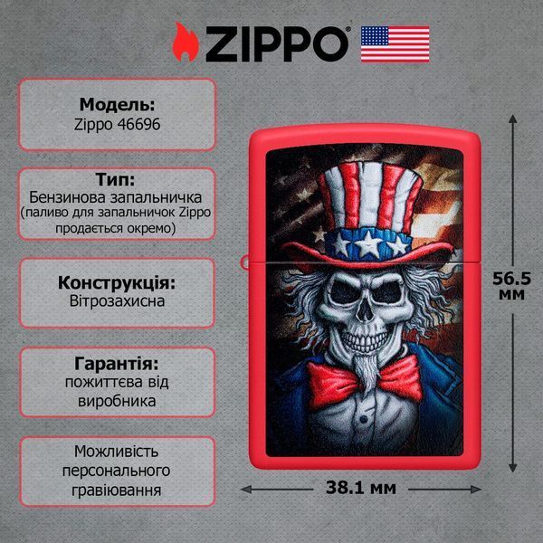 Запальничка Zippo 233 Uncle Sam Skull Design 46696 V77553910 фото