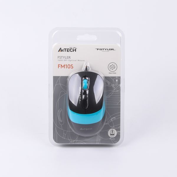Мышь A4Tech Fstyler FM10S (Blue), бесшумная, USB, цвет черный+голубой FM10S (Blue) 1604562 фото