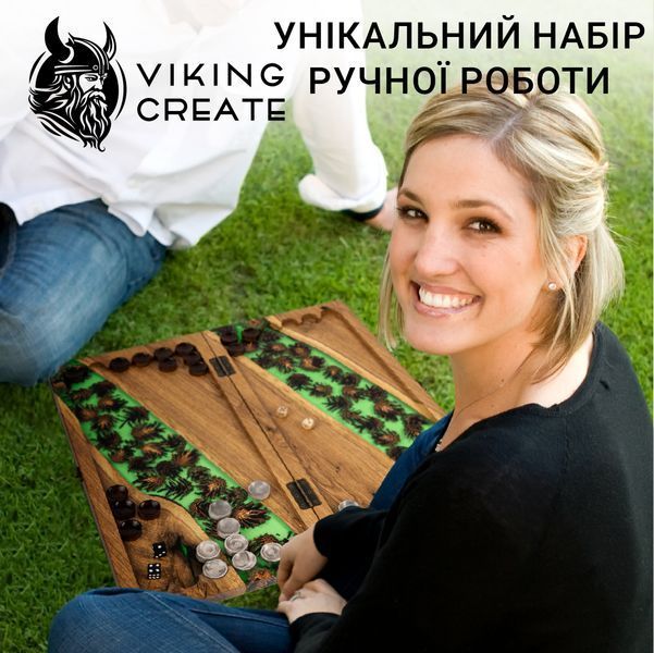 Нарди з натурального дерева дуба та епоксидної смоли 50*50 см "Шишки" VC100166 фото