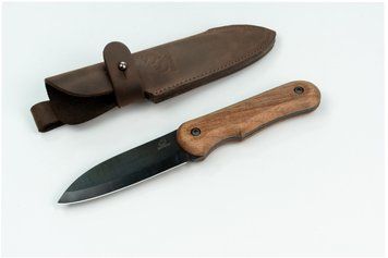 Ніж Beaver Craft Bushcraft із вороненим лезом із вуглецевої сталі з Горіховою ручкою та шкіряним футляром BSH 5 4009237 фото