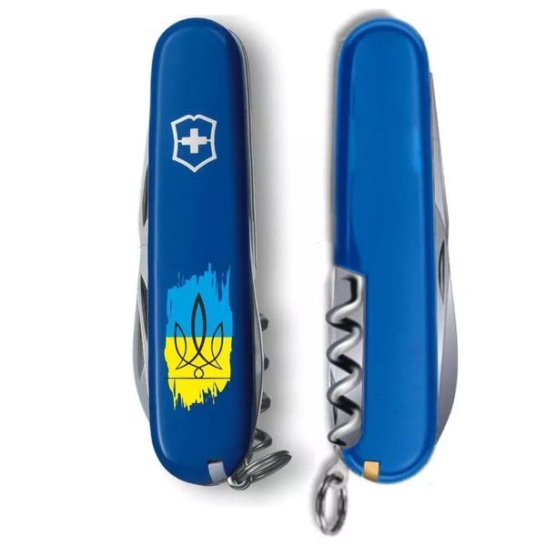 Швейцарский нож Victorinox Spartan Ukraine 91мм 12 функций Синий Трезубец фигурный на фоне флага (1.3603.2_T1026u) V77553041 фото