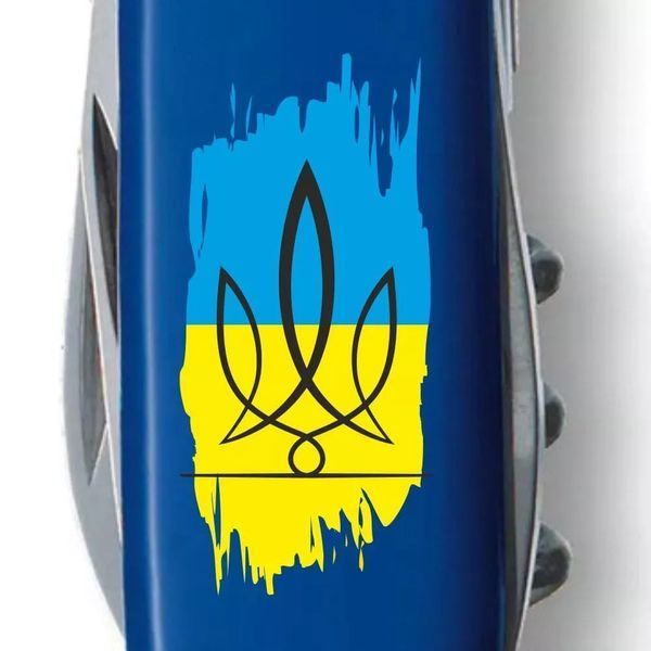 Швейцарский нож Victorinox Spartan Ukraine 91мм 12 функций Синий Трезубец фигурный на фоне флага (1.3603.2_T1026u) V77553041 фото