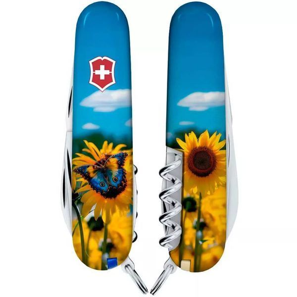 Швейцарський ніж Victorinox Camper Ukraine 91 мм 14 функцій Соняшники та метелик (1.3613.7_T3200pw) V77552753 фото