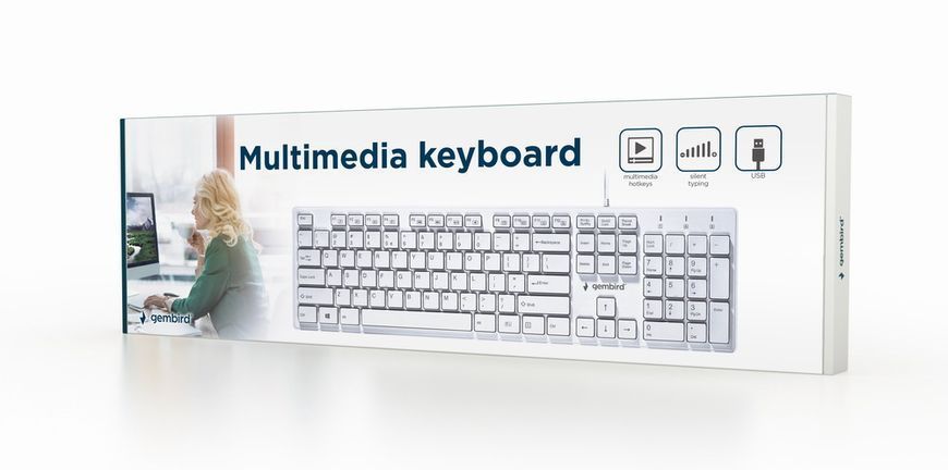 Клавіатура дротова Gembird KB-MCH-03-W-UA, українська розкладка, мультимедійна, "шоколадні" клавіші, білий колір KB-MCH-03-W-UA 1604722 фото