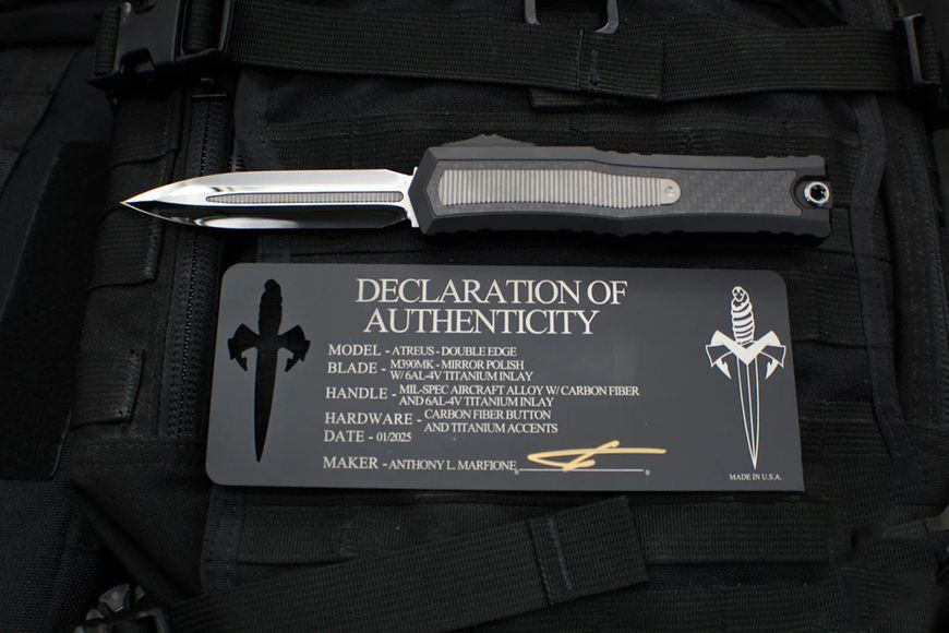 Ніж Microtech Atreus Custom Double Edge Mirror Polish CF Ti Inlay 1290-HPCFTI-MCK 14090705 фото