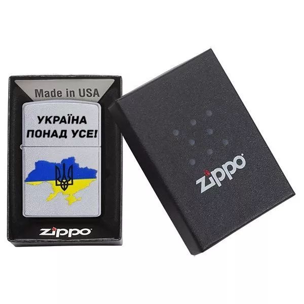 Запальничка Zippo Satin Chrome 205 з гравіюванням Україна понад усе Срібляста 205 U V77550543 фото