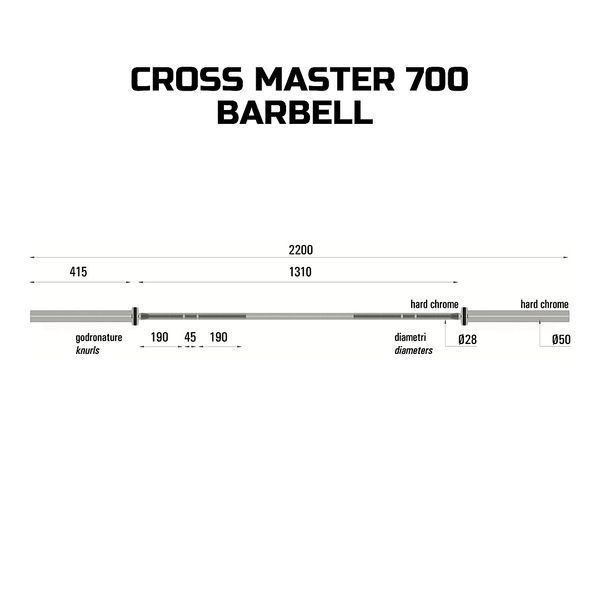 Гриф для штанги Toorx Max 700 Kg Cross Master 220 см 50 мм BO-700 932180 фото