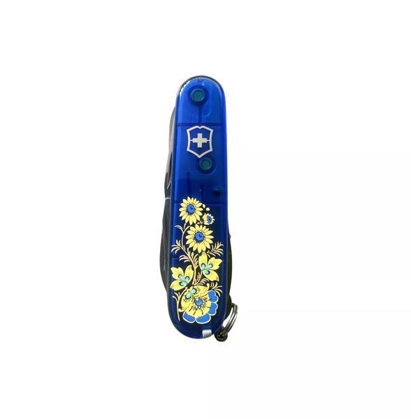 Швейцарский нож Victorinox Climber Ukraine Синий полупрозрачный, Цветы 1.3703.T2_T1050u V77554178 фото