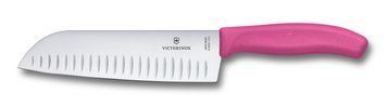 Нож кухонный Victorinox SwissClassic Santok Fluted 17 см розовый блистер 6.8526.17L5B 4000490 фото