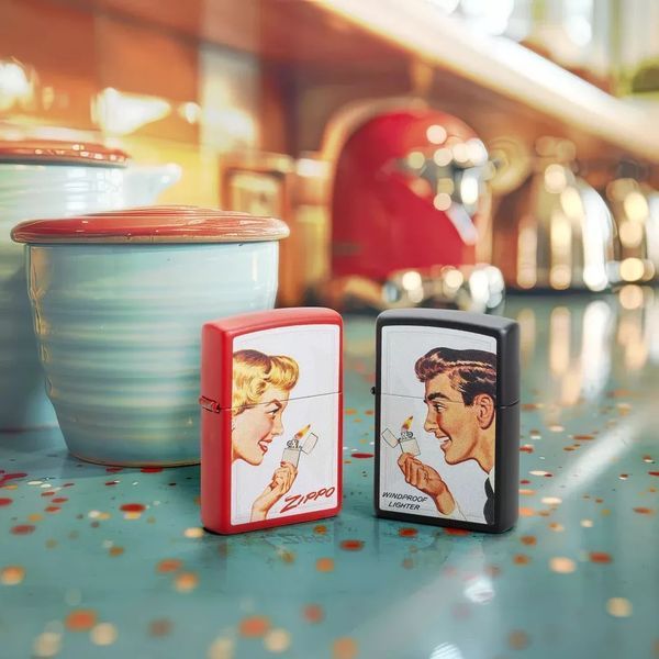 Зажигалки бензиновые набор Zippo Red Matte и Black Matte Vintage Ad Lighter Set 46295 V77554019 фото