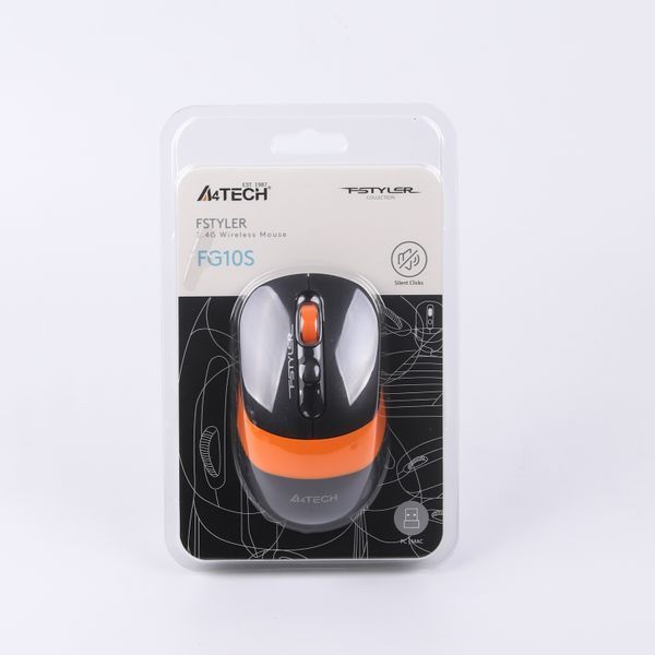 Миша бездротова A4Tech Fstyler FG10S (Orange), безшумна, USB, колір чорний+помаранчевий FG10S (Orange) 1604567 фото