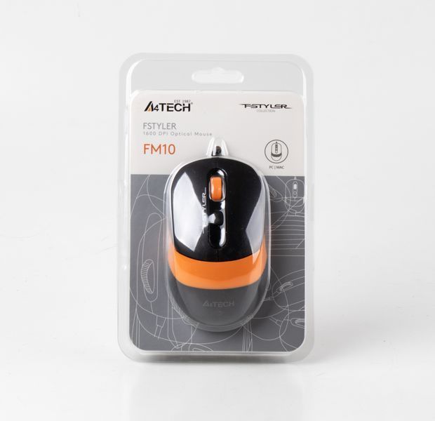 Миша A4Tech Fstyler FM10 (Orange), USB, колір чорний+помаранчевий FM10 (Orange) 1604042 фото