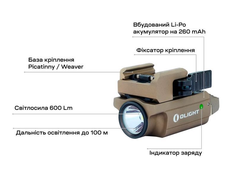 Ліхтар Olight PL-Mini 2 Valkyrie Desert Tan (600 Lm) 0.0002.0008 23703031 фото