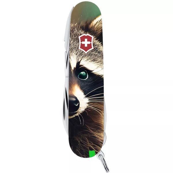 Швейцарський ніж Victorinox Deluxe Tinker Animal 91 мм 18 функцій Єнот (1.4723.3_F1120pw) V77552772 фото