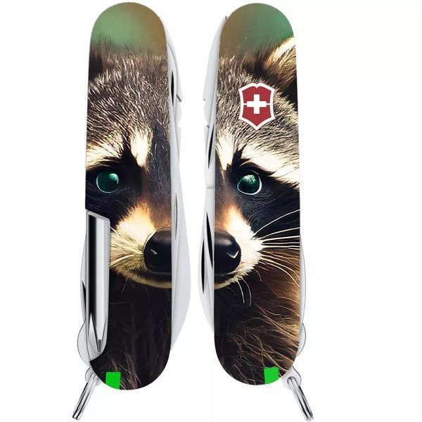 Швейцарський ніж Victorinox Deluxe Tinker Animal 91 мм 18 функцій Єнот (1.4723.3_F1120pw) V77552772 фото