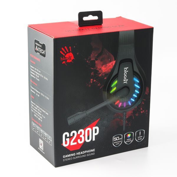 Гарнитура игровая Bloody G230p с LED подсветкой, черный цвет, USB+3.5 jack G230p Bloody (Black) 1605587 фото