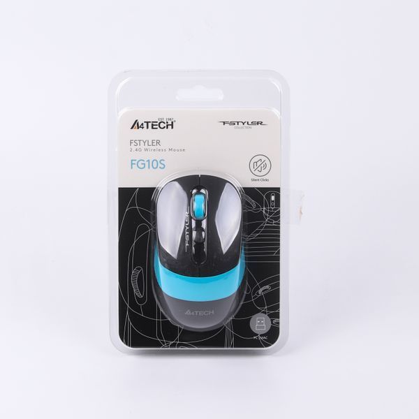 Миша бездротова A4Tech Fstyler FG10S (Blue), безшумна, USB, колір чорний+блакитний FG10S (Blue) 1604568 фото