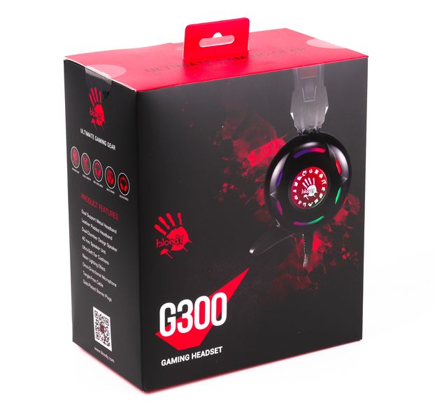 Навушники ігрові Bloody G300 з мікрофоном, чорні G300 Bloody (Black+Red) 0600305 фото