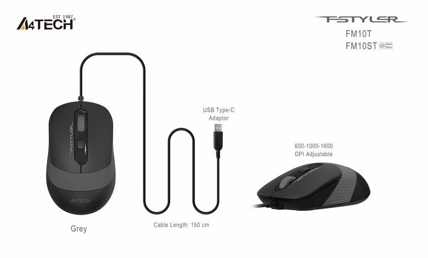 Миша A4Tech Fstyler FM10ST (Grey), USB, колір сірий FM10ST (Grey) 1606345 фото