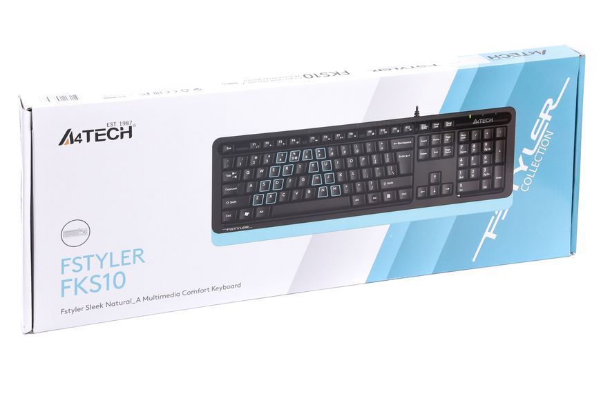 Клавіатура A4Tech Fstyler FKS10 (Blue), USB, колір чорний+ синій FKS10 (Blue) 1605230 фото