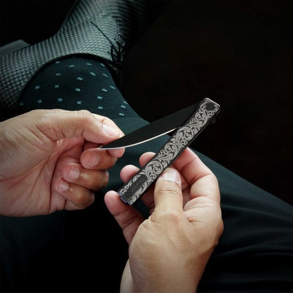 Ніж Ocaso Solstice Engraved titanium Scroll Pattern Black 10ESB 4009337 фото