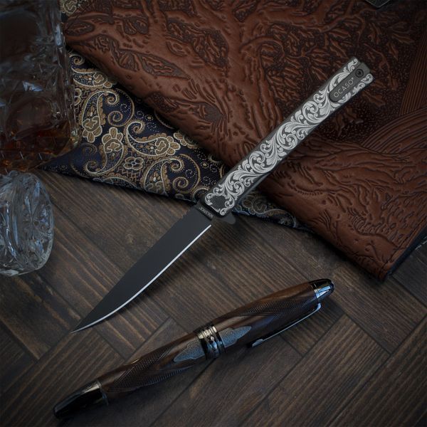 Ніж Ocaso Solstice Engraved titanium Scroll Pattern Black 10ESB 4009337 фото