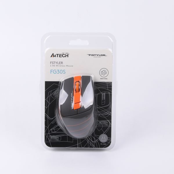 Миша бездротова A4Tech Fstyler FG30S (Orange), безшумна, USB, колір чорний+помаранчевий FG30S (Orange) 1604570 фото