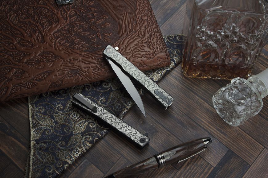Нож Ocaso Solstice Engraved titanium Scroll Pattern Satin 10ESS 4009338 фото