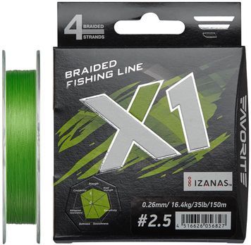 Шнур Favorite X1 4x 150м (l.green) #2.5/0.260mm 35lb/16.4kg 16931134 фото
