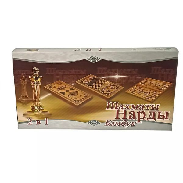 Набір 3 в 1 шахи+шашки+нарди з бамбуку 40*20 см, фігури, фішки - дерево DN19819 V77554501 фото