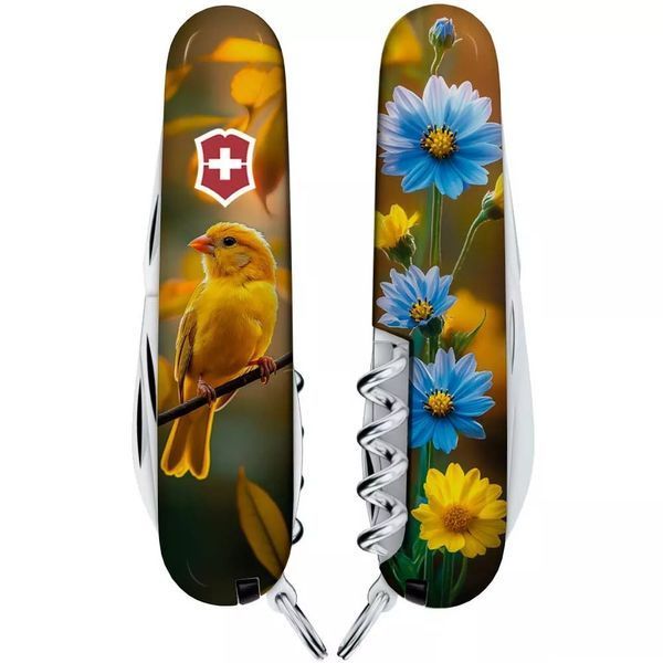 Швейцарський ніж Victorinox Spartan Ukraine 91 мм 13 функцій Золота пташка (1.3603.7_T3170pw) V77552815 фото