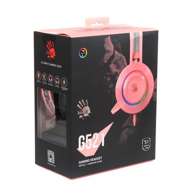 Гарнитура игровая Bloody G521 с подсветкой, розовый цвет, USB G521 Bloody (Pink) 1604746 фото