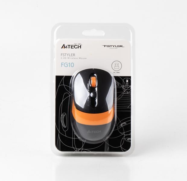 Мышь беспроводная A4Tech Fstyler FG10 (Orange), USB, цвет черный+оранжевый FG10 (Orange) 1604046 фото