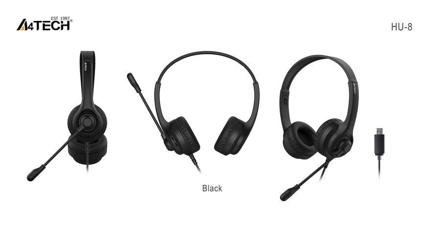 A4Tech HU-8 гарнитура с регулятором громкости, цвет черный HU-8 (Black) 1605862 фото