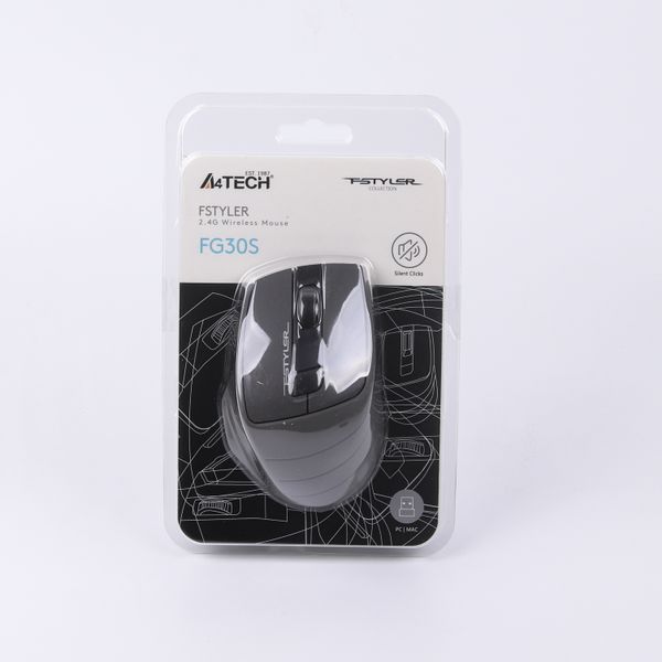 Миша бездротова A4Tech Fstyler FG30S (Grey), безшумна, USB, колір чорний+сірий FG30S (Grey) 1604572 фото