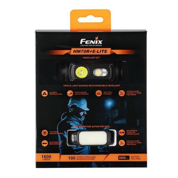 Ліхтар налобний Fenix HM70R + Ліхтар ручний Fenix E-LITE 89048 фото