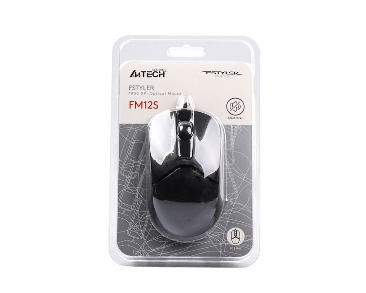 Миша A4Tech Fstyler FM12S (Black), безшумна, USB, колір чорний FM12S (Black) 1604873 фото