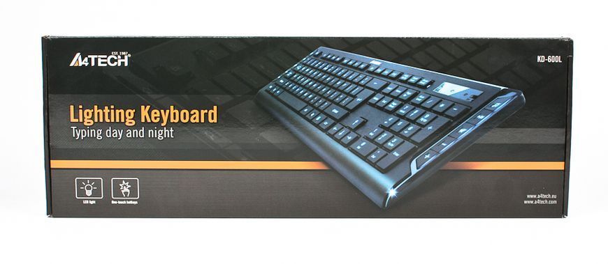 Клавіатура A4-Tech KD-600L USB, чорна, з світлодіодним підсвічуванням символів KD-600L USB (Black) 0200008 фото