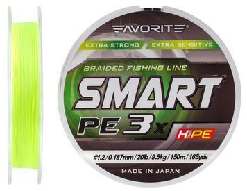 Шнур Favorite Smart PE 3x 150м (fl.yellow) #1.2/0.187mm 20lb/9.5kg 16931059 фото