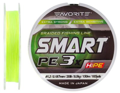 Шнур Favorite Smart PE 3x 150м (fl.yellow) #1.2/0.187mm 20lb/9.5kg 16931059 фото